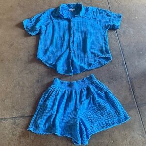 Michael Stars Blue Gauze Short Jumpsuit Set
